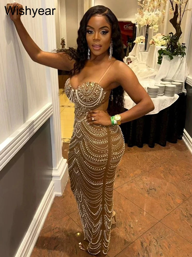 Crystal Rhinestone Embellished Evening Gown