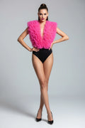 Sexy Spliced Sheath Bodysuits Club Lace Up V Neck Playsuit