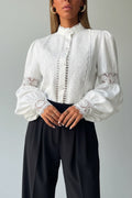 White Lace Puff Sleeve Blouse