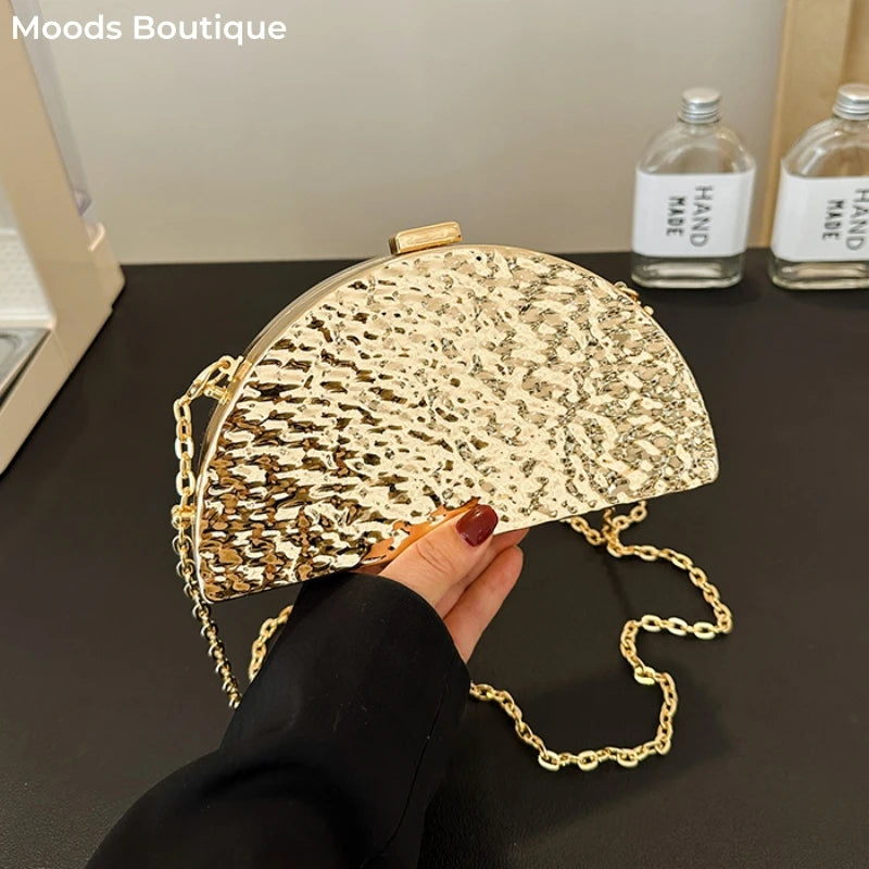 Luxury Golden Evening Bag with Chain Strap for Women