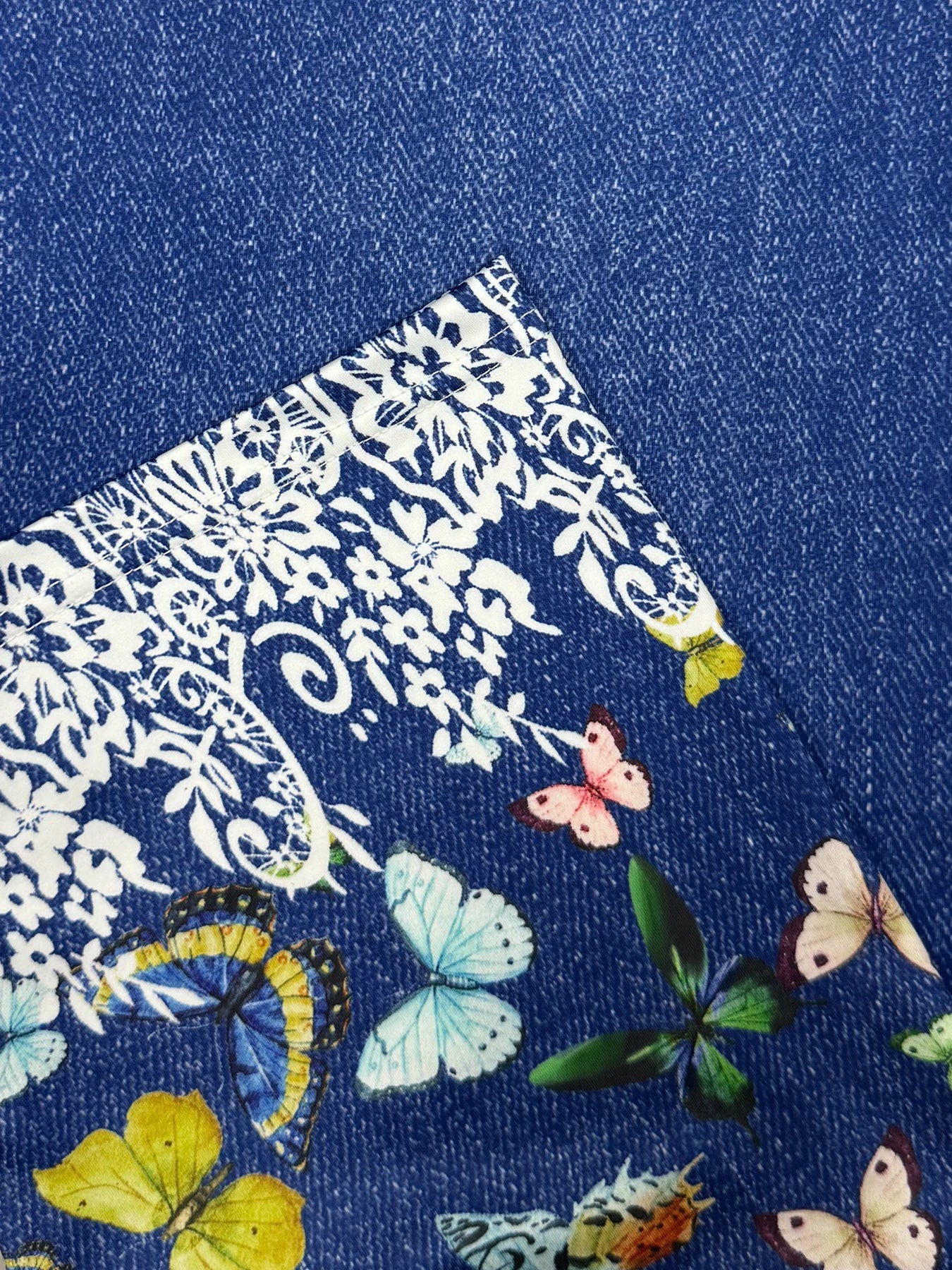 Butterfly Print Denim-Look Capri Leggings