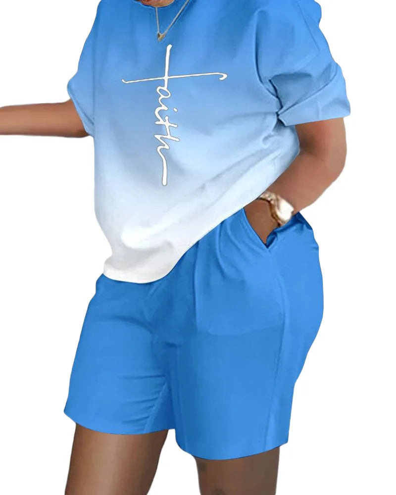 Letter Print T-Shirt & Shorts Set