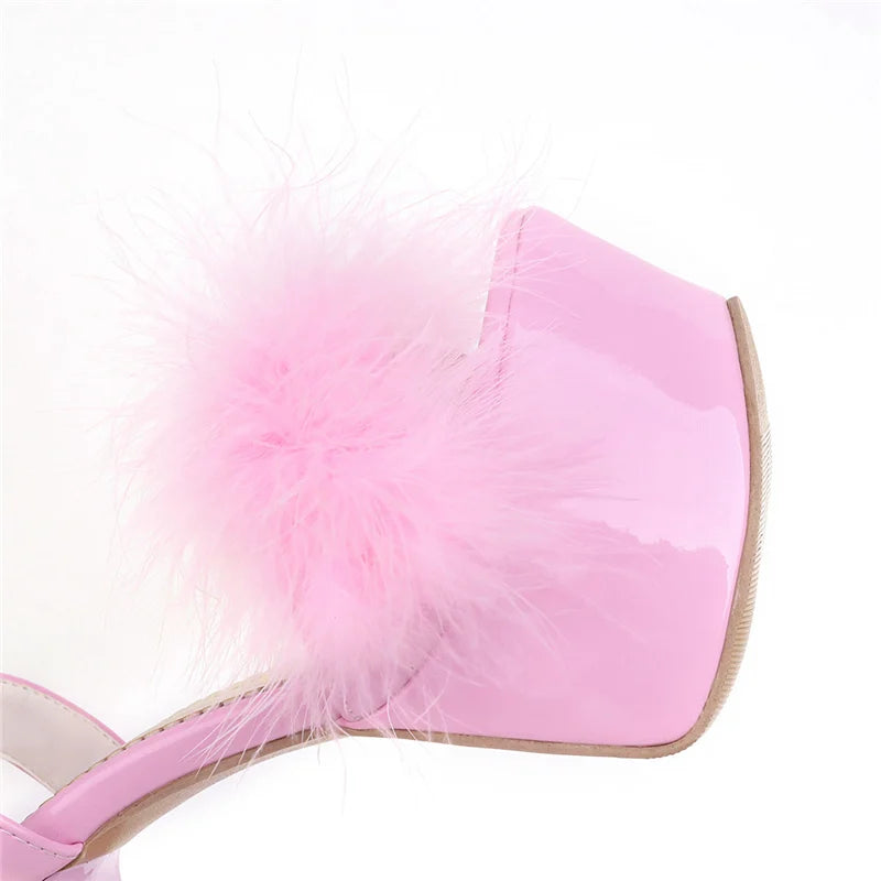 Gladiator Sandals Women Summer Platform High Heels Wedding Party Shoes Feather Dance Large Size