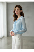 Lace Bow Ruffle Summer Blouse