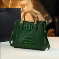 Crocodile Leather Tote Bag with Bamboo Handle
