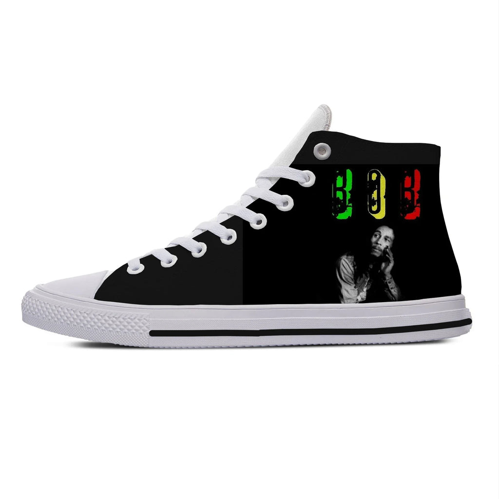 Hot Summer Legend Bob Marley Reggae Music Novelty Design Lightweight High Top Canvas Shoes Men Women Casual Breathable Sneakers