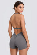 Sexy Backless Scrunch Sport Shorts Set with Pocket Women