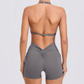 Sexy Backless Scrunch Sport Shorts Set with Pocket Women Gym Workout Clothes Yoga Training Suit for Fitness Sportswear Red Black