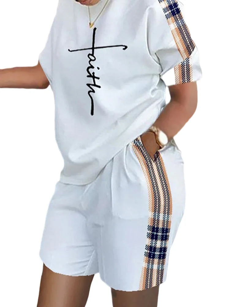 Letter Print T-Shirt & Shorts Set
