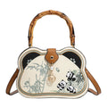 Panda Embroidery Handbag with Bamboo Handle