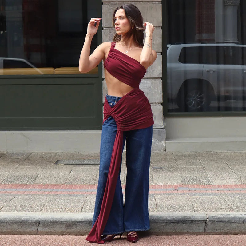 Backless Crop Top & Side Slit Skirt Set