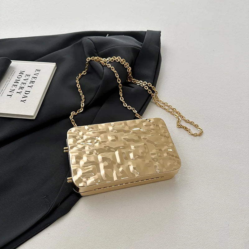 Luxury Golden Evening Bag with Chain Strap for Women