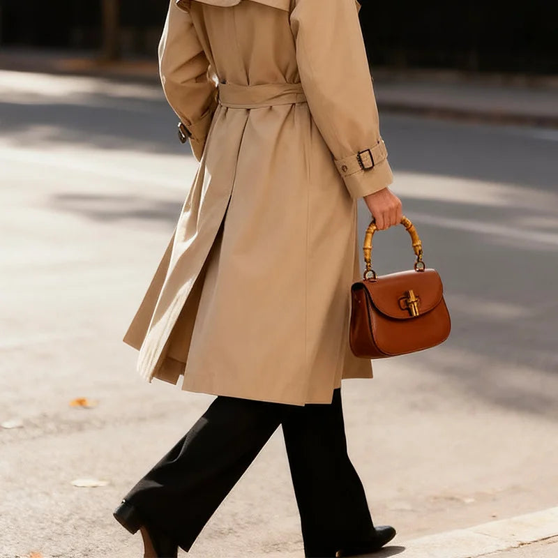 Vintage Bamboo Leather Crossbody Satchel for Women