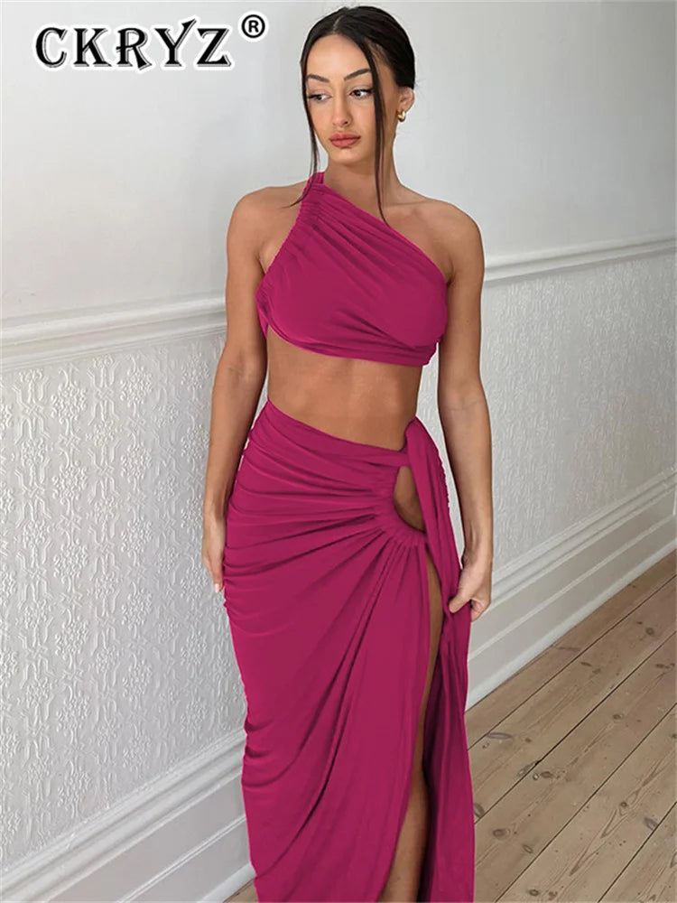 Backless Crop Top & Side Slit Skirt Set