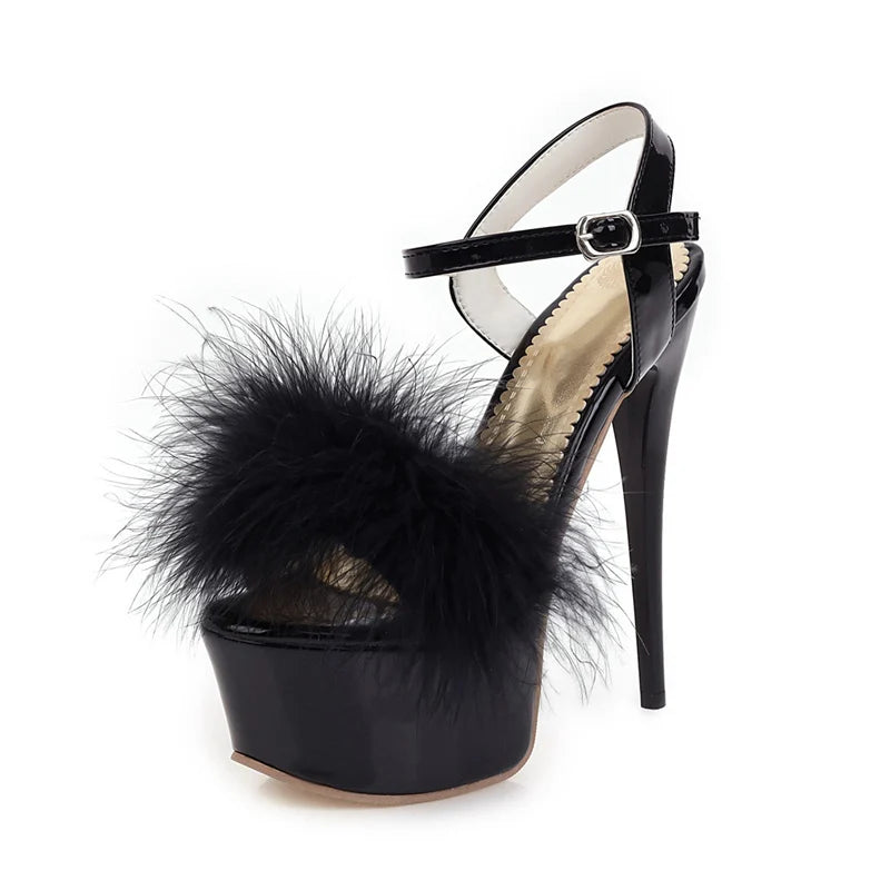 Gladiator Sandals Women Summer Platform High Heels Wedding Party Shoes Feather Dance Large Size