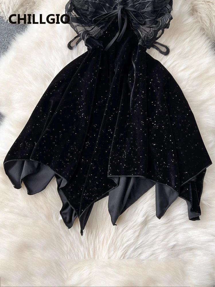 Butterfly Velour Glitter Slip Dress