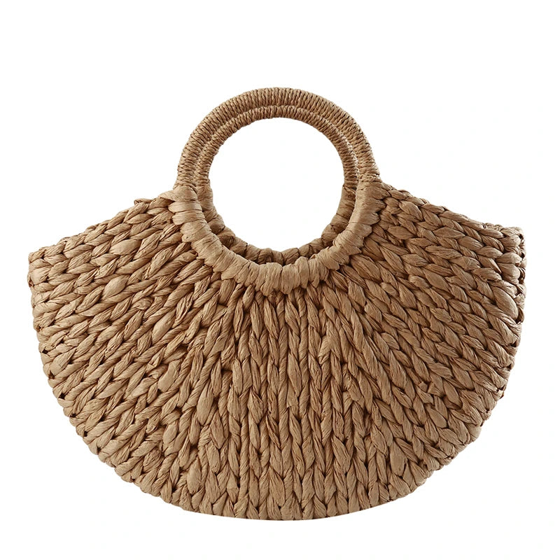 Round Bucket Straw Rattan Handbag for Women