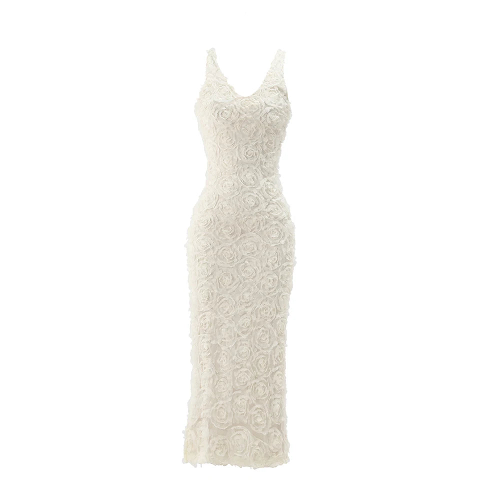 3D Floral Maxi Evening Dress