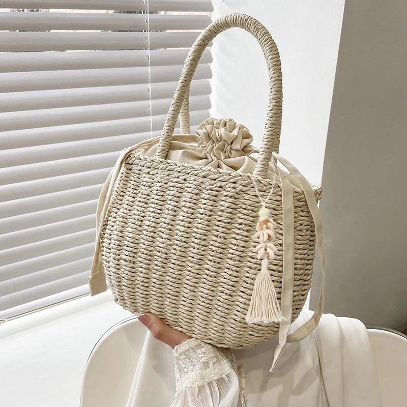 Women's Small Rattan Woven Basket Beach Tote