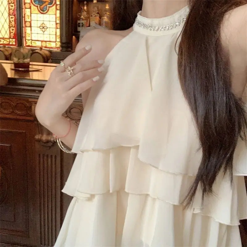 Tiered Ruffle Chiffon Halter Blouse
