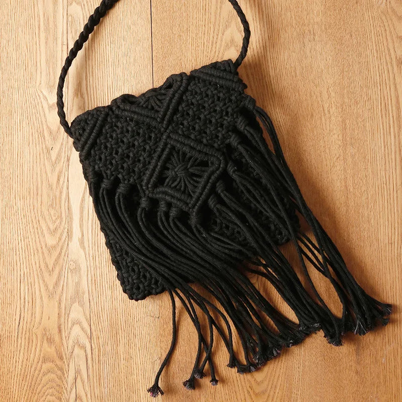 Handmade Cotton Woven Tassel Crossbody Bag for Women
