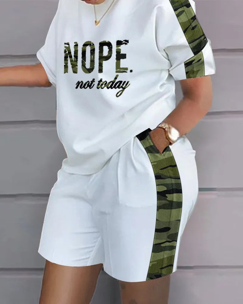 Letter Print T-Shirt & Shorts Set