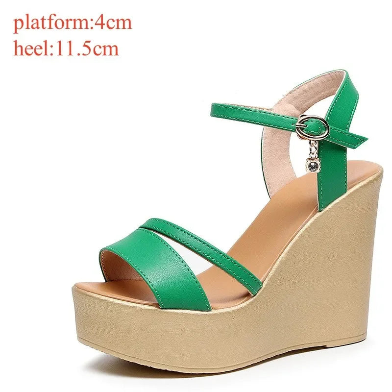 Cowhide Leather Platform Wedge High Heel Sandals Office Beach Size 33-43