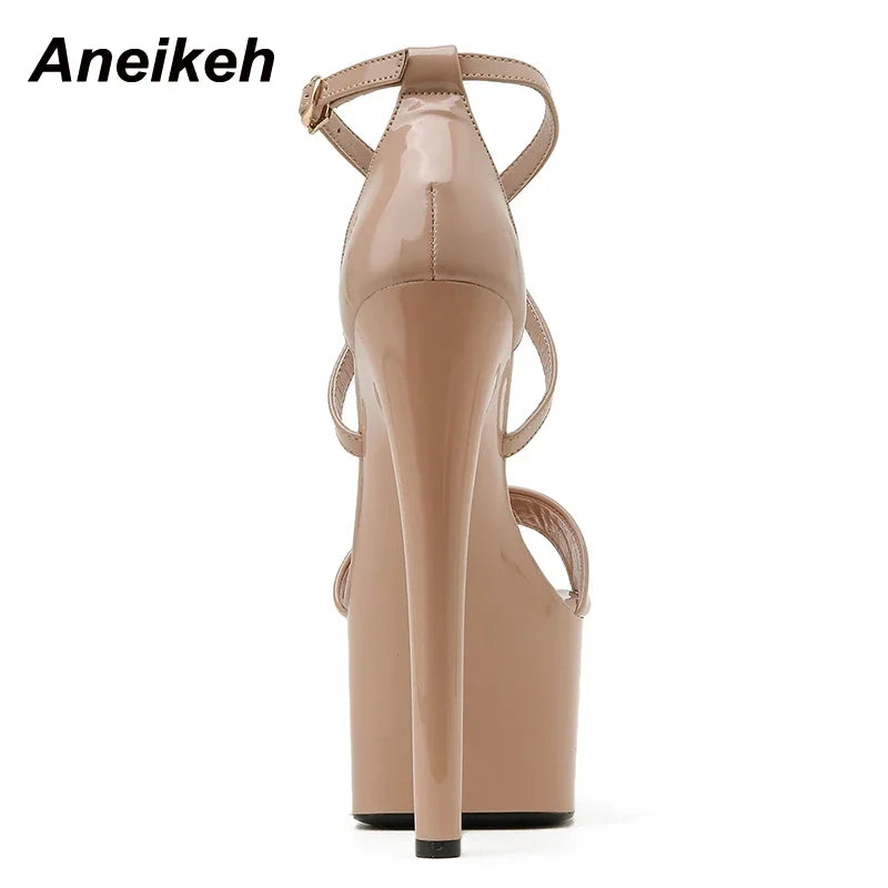 Aneikeh Platform Cross-Tied Peep Toe Thin Heel Sandals for Women