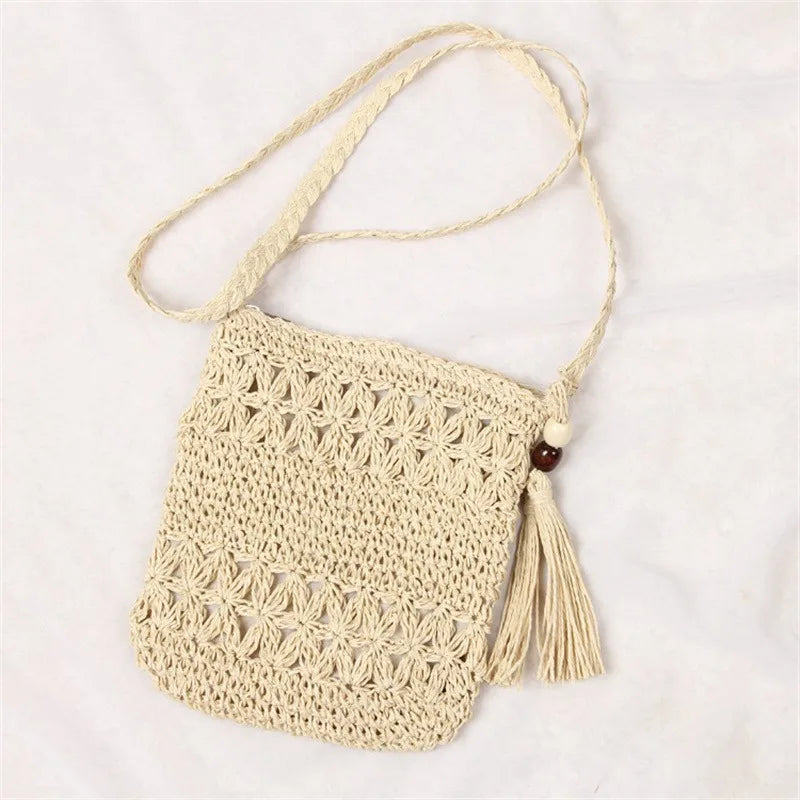Round Bucket Straw Rattan Handbag for Women