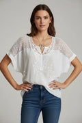 White Lace Patchwork Short Sleeve Blouse