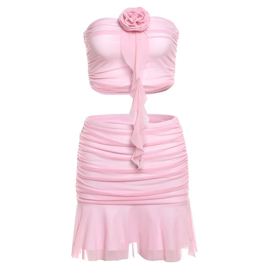 Sylcue 2025 Spring New Pink Sweet Gentle Cute High Street Trendy Cool Women's Vest Pleated Skirt Two-piece Set