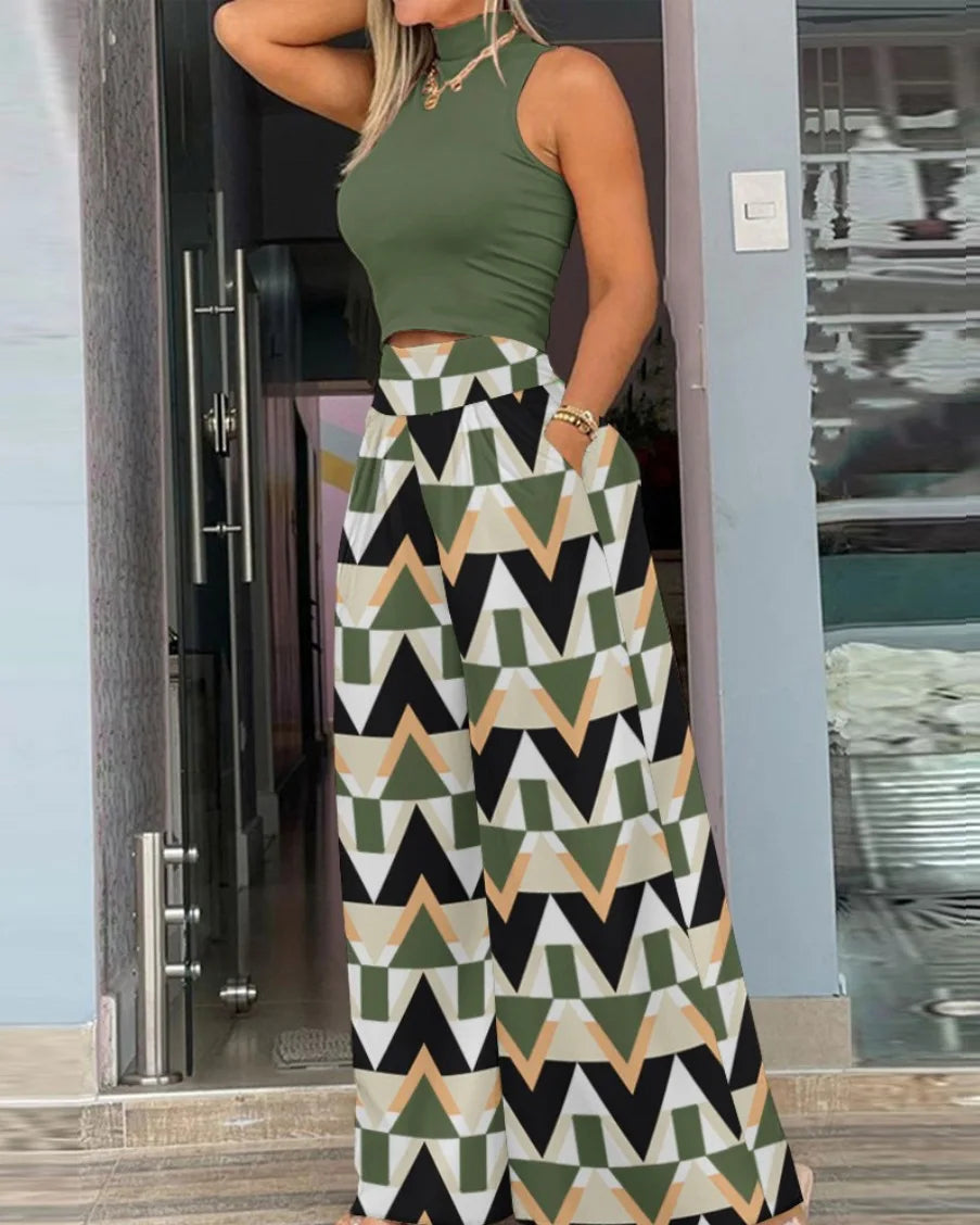 Printed Sleeveless Top & Wide Leg Set
