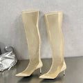 Eilyken Mesh Pointed Toe Over-the-Knee Boot Sandals with Zipper
