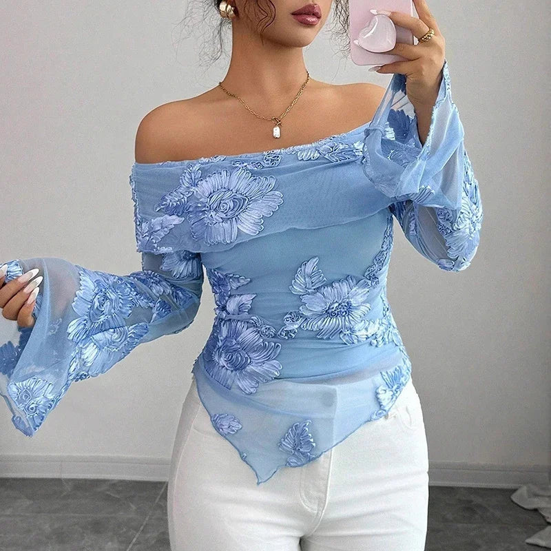 Printed Off-Shoulder Irregular Hem Top