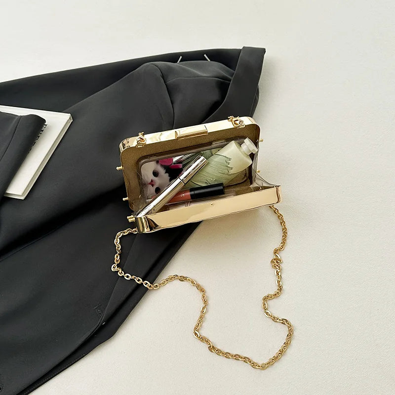 Luxury Golden Evening Bag with Chain Strap for Women
