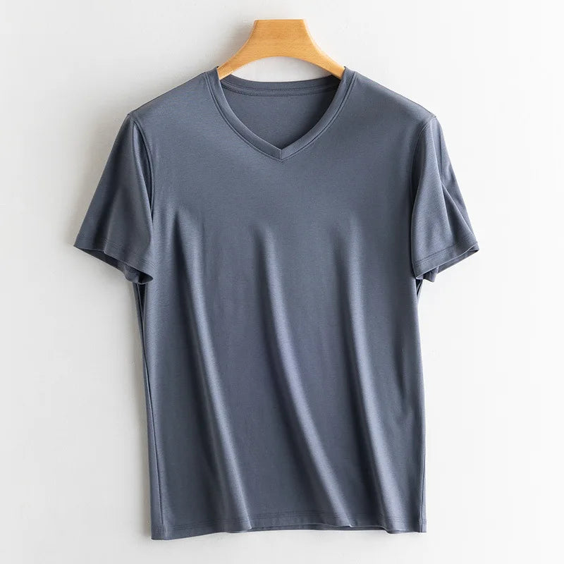 Birdtree 7% Silk 62% Cotton Short Sleeve T-Shirt Men Thin Loose Breathable Basic Solid Cultural T-Shirt 2024 Summer T41479QC