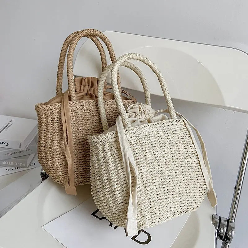 Women's Small Rattan Woven Basket Beach Tote