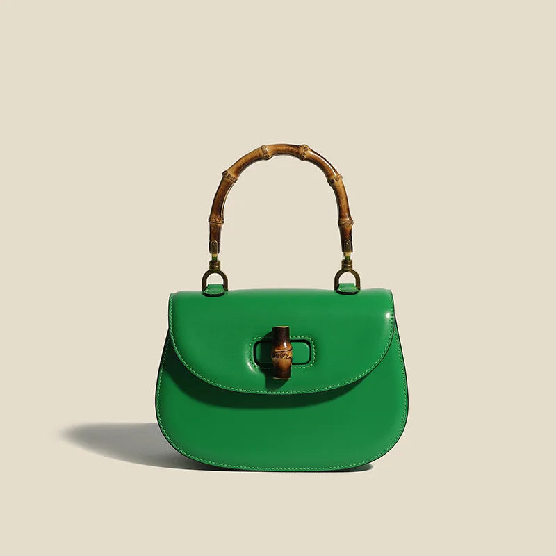 Vintage Bamboo Leather Crossbody Satchel for Women