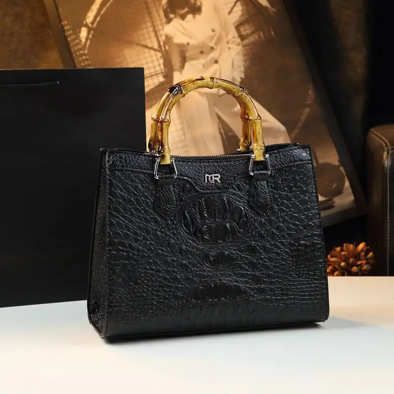 Luxury Crocodile Leather Bucket Bag for Women