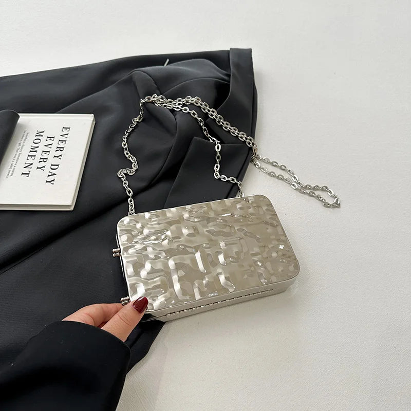 Luxury Golden Evening Bag with Chain Strap for Women