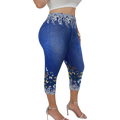 Butterfly Print Denim-Look Capri Leggings