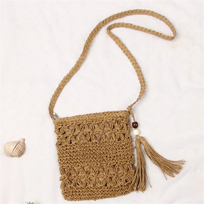 Round Bucket Straw Rattan Handbag for Women