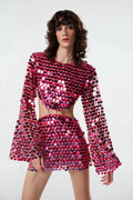 Sequin Glitter Flare Sleeve Mini Dress