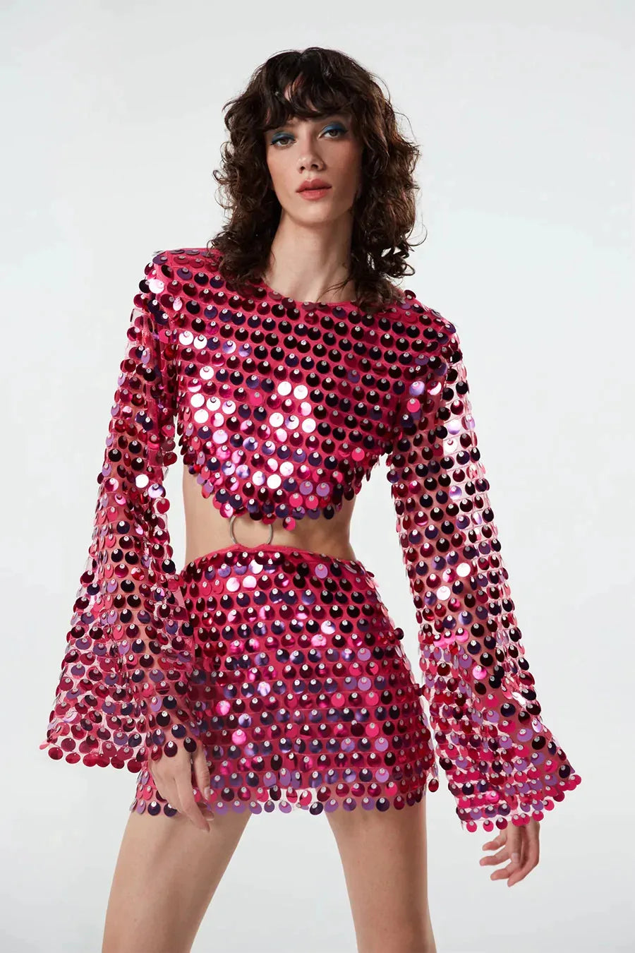 Sequin Glitter Flare Sleeve Mini Dress