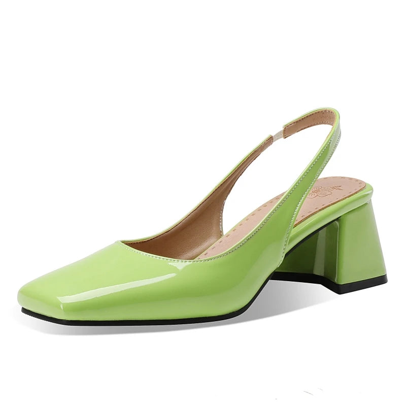 Women's Block Heels Pumps Elegant Summer Sandals Close Toe Slingback Office Wedding Dress Shoes