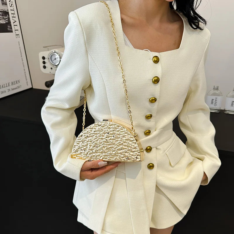 Luxury Golden Evening Bag with Chain Strap for Women