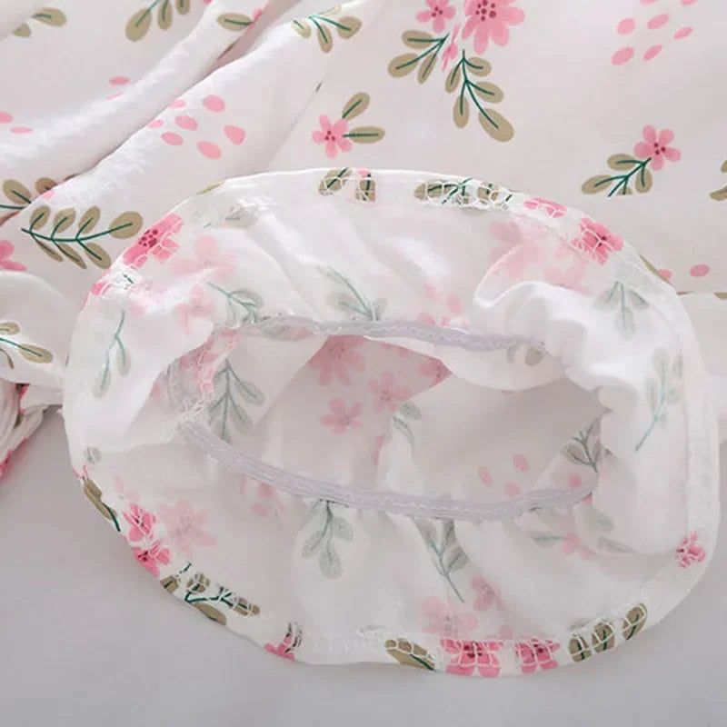 Floral Slash Neck Ruffle Crop Blouse