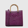 Crocodile Pattern Leather Shoulder Bag with Bamboo Handle