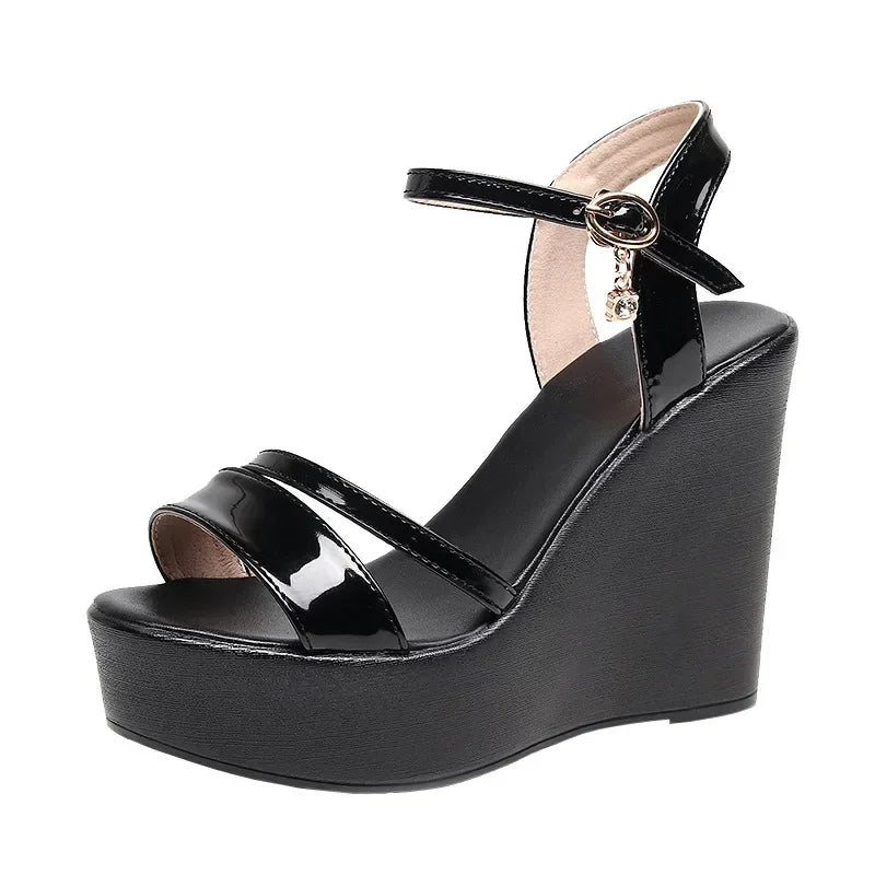 Cowhide Leather Platform Wedge High Heel Sandals Office Beach Size 33-43