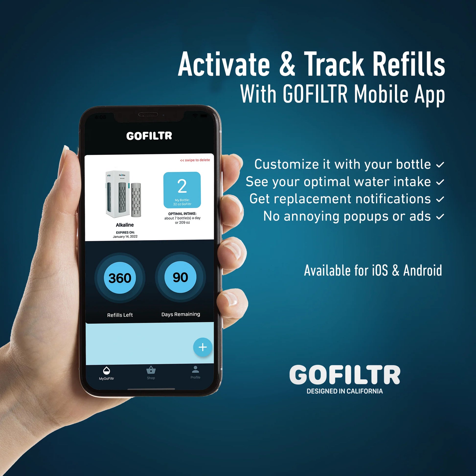 32 Oz Insulated Alkaline Water Bottle - Generates 9.5 pH Alkaline Water